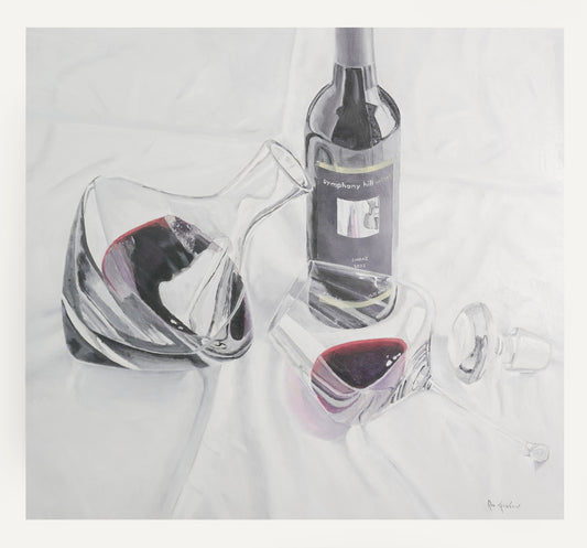 Wine With Decanter and Glass on White Tablecloth