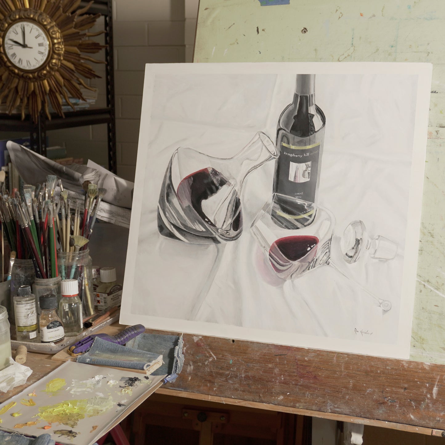 Wine With Decanter and Glass on White Tablecloth