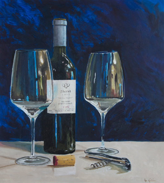 3 Rivers Shiraz, Cork and Stemware